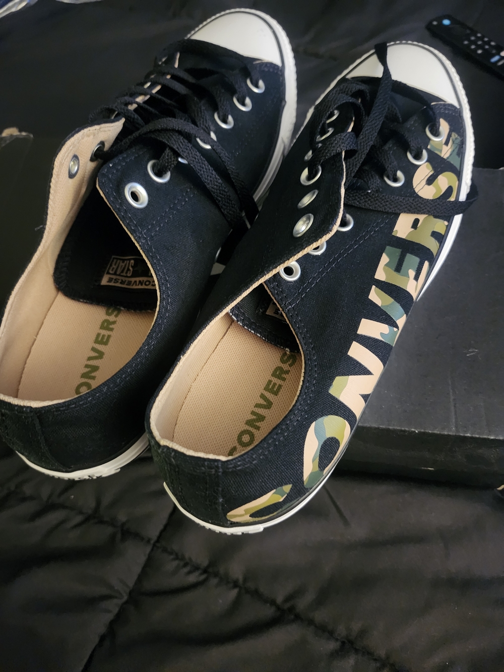 Converse Black Low-Top Sneakers with Camo Logo